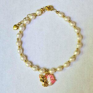 Delicate Freshwater Pearls with 999 Gold Plated Fox Charm